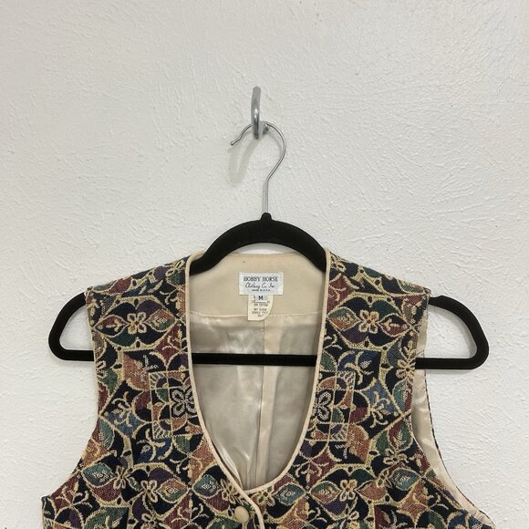 VTG 90s Hobby Horse Western Equestrian Show Vest  Tapestry Geometric Floral Sz M - Picture 3 of 8
